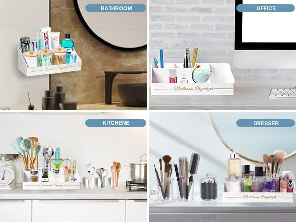 Tucao Toothbrush Holder - Sturdy Bathroom Organizer with 6 Large Slots & 3 Qtip Holders | Marble White