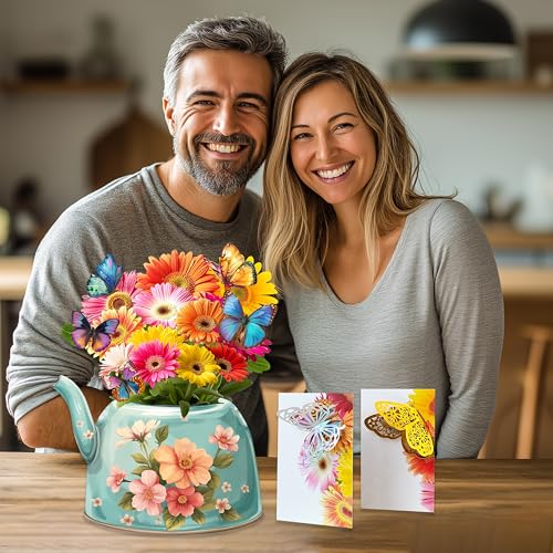 ShibaerInu 1Pcs Blue Vase Pop Up Flower Card with Butterfly & Envelope - 12 Inch 3D Greeting Note