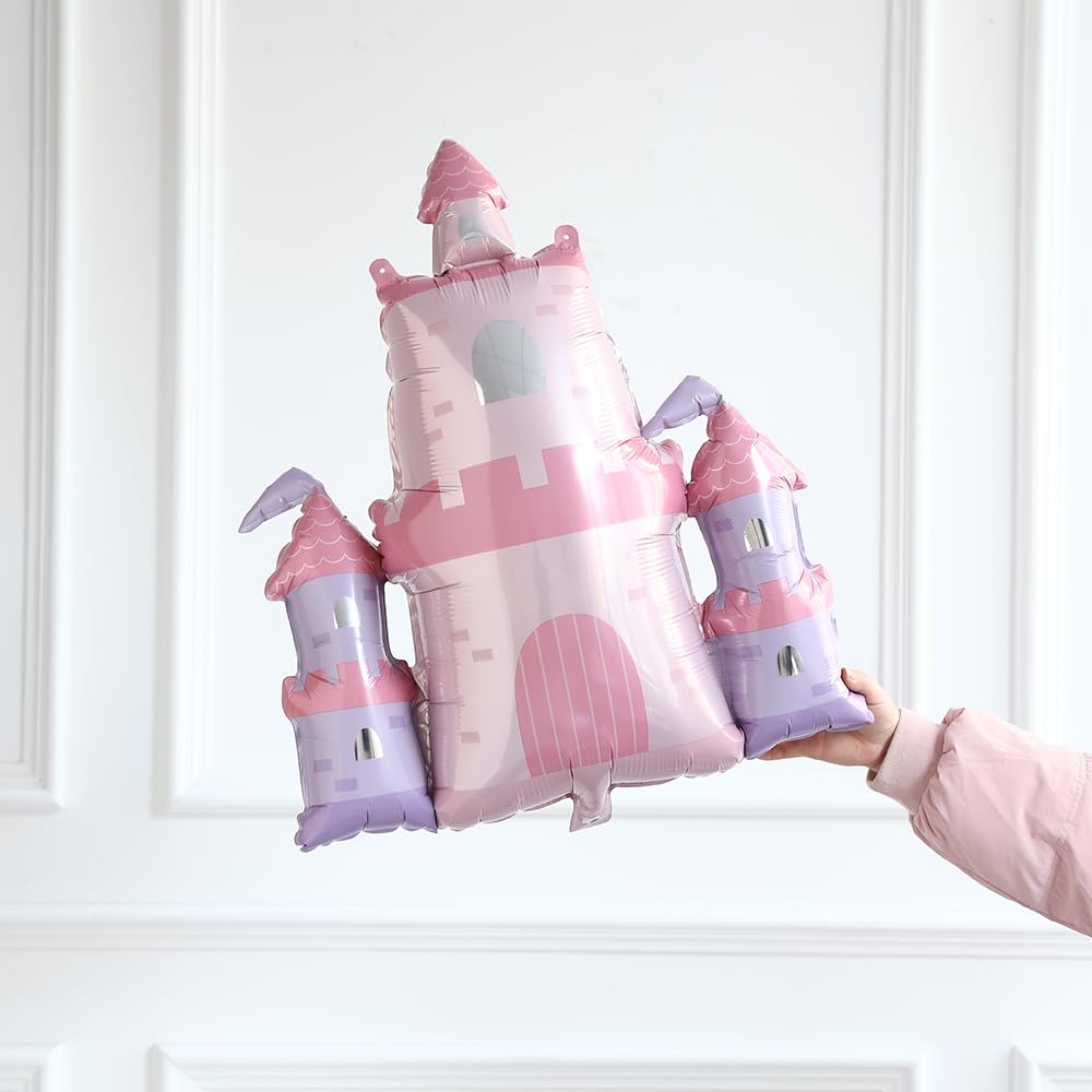 PageebO Princess Balloon Garland Arch, 154Pcs Pastel Blue Pink Purple Gold Balloons with Castle Carriage Star Foil Balloons for Girls Princess Rainbow Baby Shower Birthday Fairytales Party Decortion