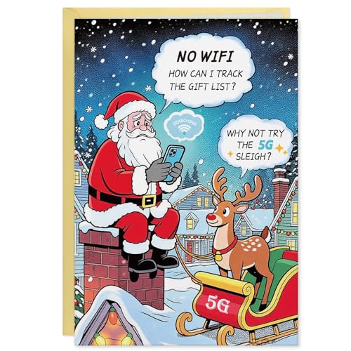 FLYAB Funny Christmas Card, Santa GPS Fail Holiday Greeting with Envelope