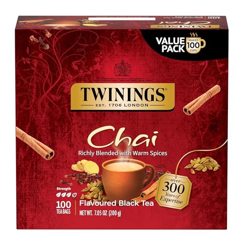 Twinings Chai Black Tea Bags, 100 Count - Richly Spiced & Caffeinated