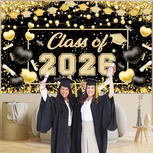Class of 2026 Graduation Banner Backdrop with Tassel - 5.9 x 3.6 ft