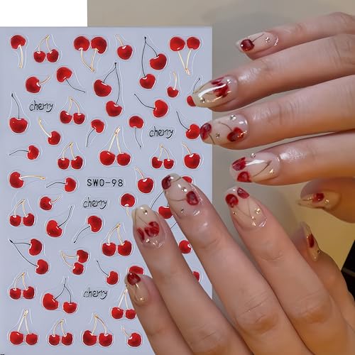 5D Embossed Flower Bee Nail Stickers 4 Sheets Spring Floral Decals