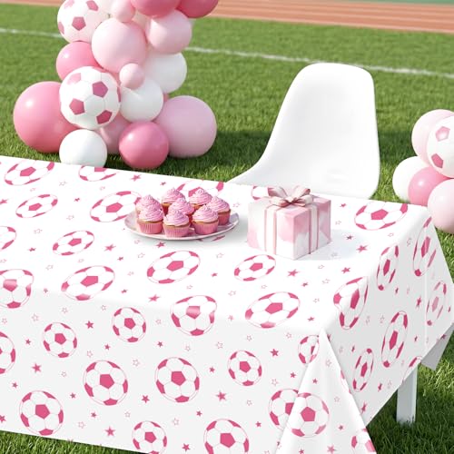 Pink Soccer Birthday Party Disposable Tablecloths - 3 Pack, 108x54in