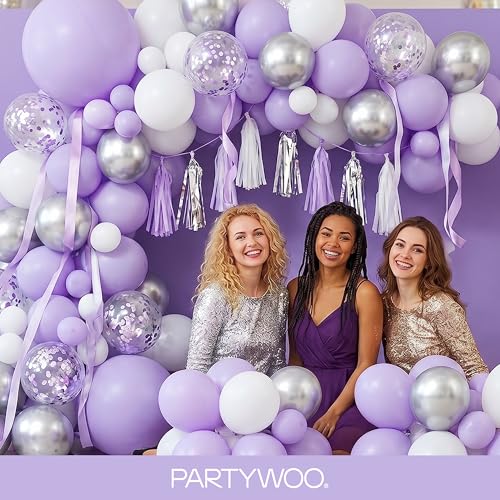 PartyWoo Lavender Balloons - 155pcs Light Purple, 5/10/12/18 inch