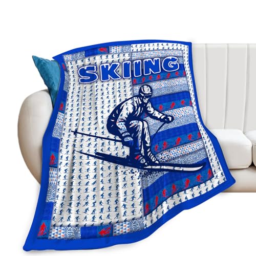Skiing Fleece Throw Blanket, Soft Plush Flannel Blanket for Sofa, 50"x40"