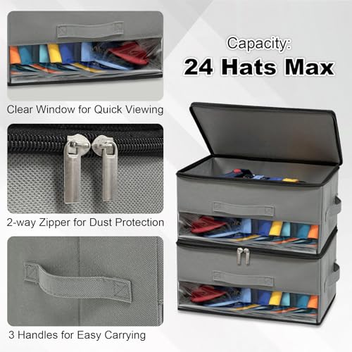 Bamneat Stackable Hat Storage Organizer for Baseball Caps - 2 Pack, Grey