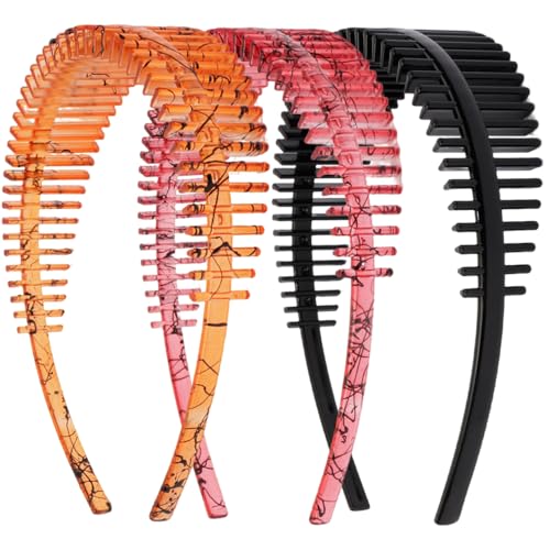AHONEY Non-Slip Comb Headbands with Teeth - 3 Pack Zig Zag Hairbands