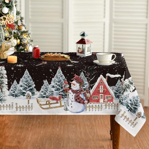 Horaldaily Christmas Tablecloth 60 x 84 Inch Rectangular Snowman Black