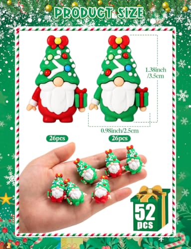 Christmas Gnome Figurines Set - 52 Mini Resin Holiday Decorations - Red & Green, 1.38 Inch - Variation: Christmas Gnome / 52pcs