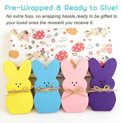 Wooden Easter Bunny Table Decor Set, 4-Piece Freestanding Spring Rabbit Accents