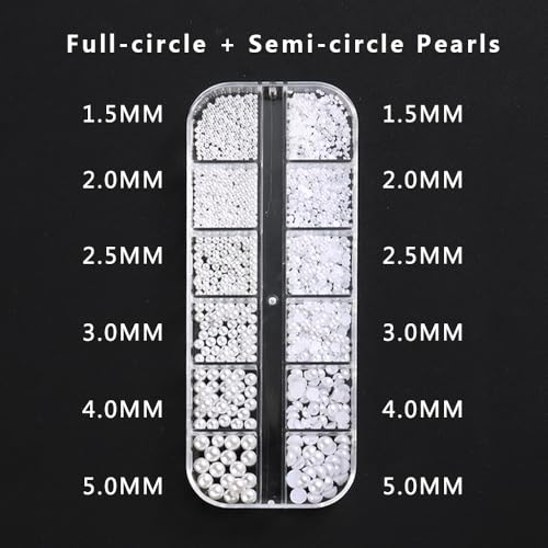 SUTOKAKA White Round & Half Round Nail Pearls 3D Flatback Charms