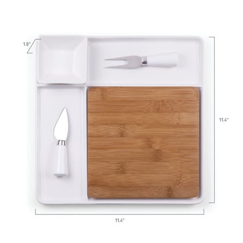 PICNIC TIME Detroit Lions Peninsula Platter, Bamboo & White Ceramic