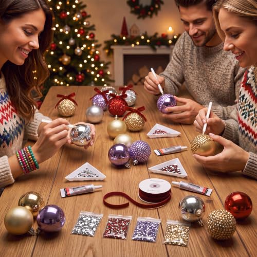 DIY Christmas Rhinestone Ornament Kit with 12 Plastic Balls & Sequin Supplies
