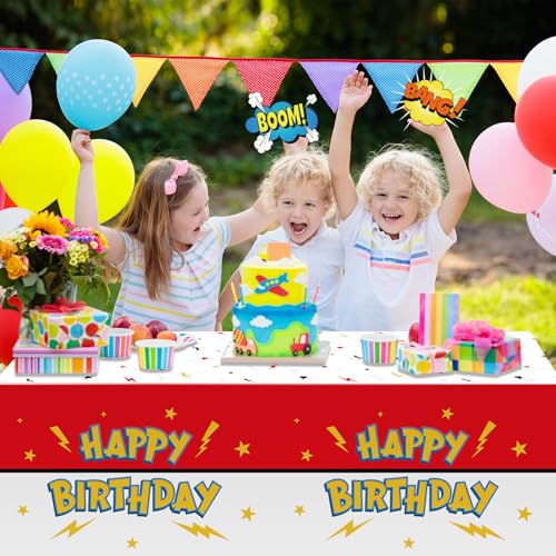 3 Pack Red & White Birthday Tablecloths - Happy Birthday Design, 54" x 108"