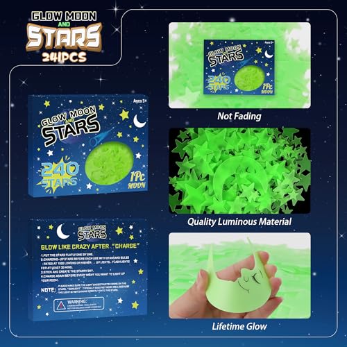 Neasyth 241PCS Green Glow in The Dark Stars & Moon Set for Ceiling