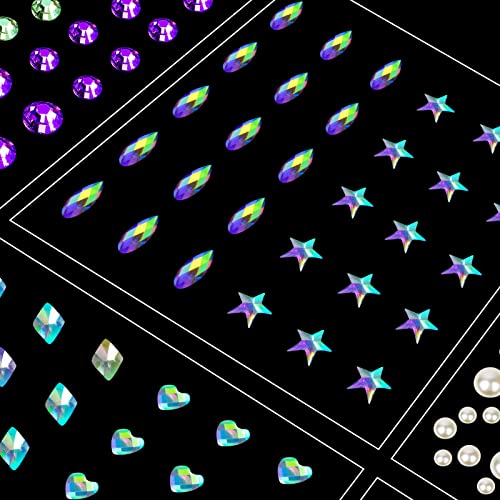 Creatrill Face Jewels Stick On Gems, Rhinestones and Pearls 12 Sheets
