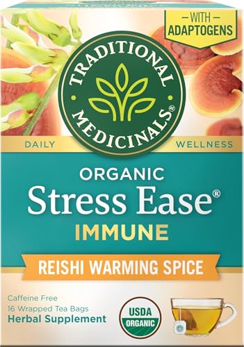 Traditional Medicinals Organic Stress Ease Immune Tea, Reishi Warming Spice, 16 Bags