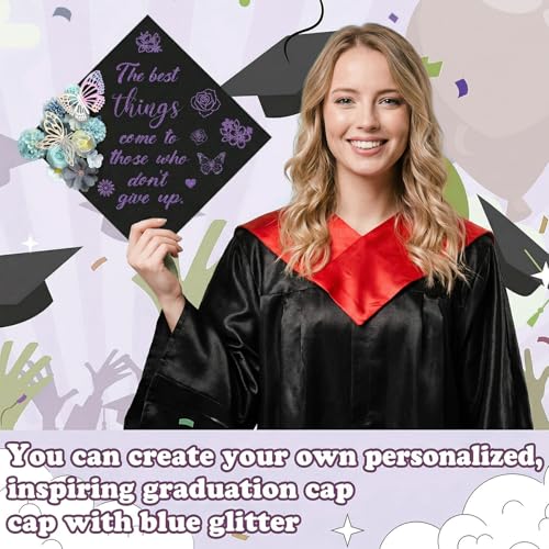 2026 Graduation Cap Decorations - 12 Pcs Purple Glitter Stickers & DIY Toppers