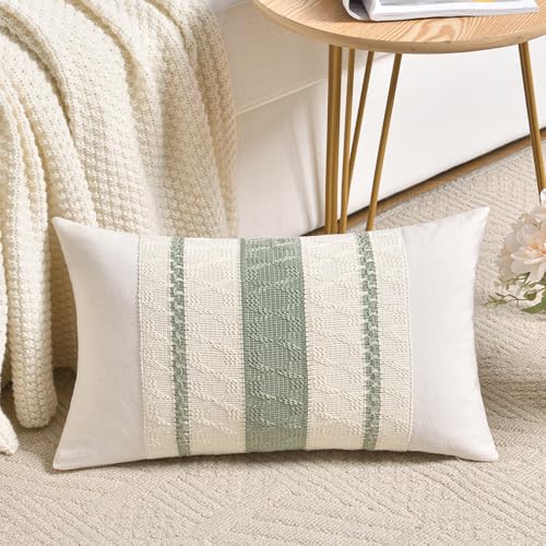 Sage Green Boho Lumbar Pillow Cover - 12x20 Inch Decorative Case