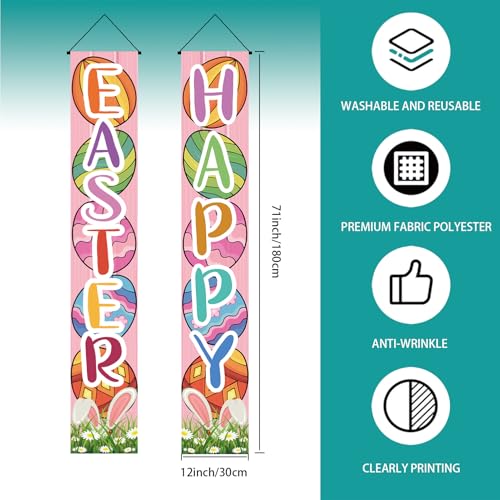 Easter Door Banner Porch Sign - Pink Bunny & Egg Spring Decor