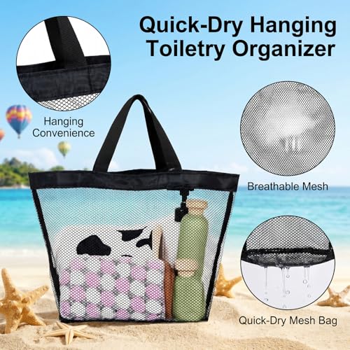 2-Pack Mesh Shower Caddy Tote Bags - Portable Black Nylon