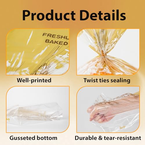 Clear Plastic Bread Bags with Ties - 50 Pack for Homemade Bread