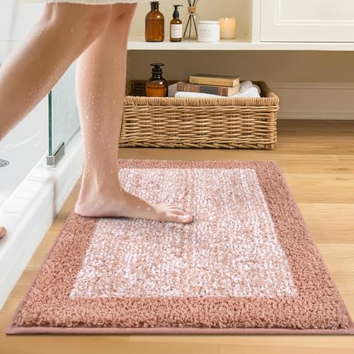 Pink Non-Slip Bath Mat 24x17 for Bathroom - Soft & Absorbent