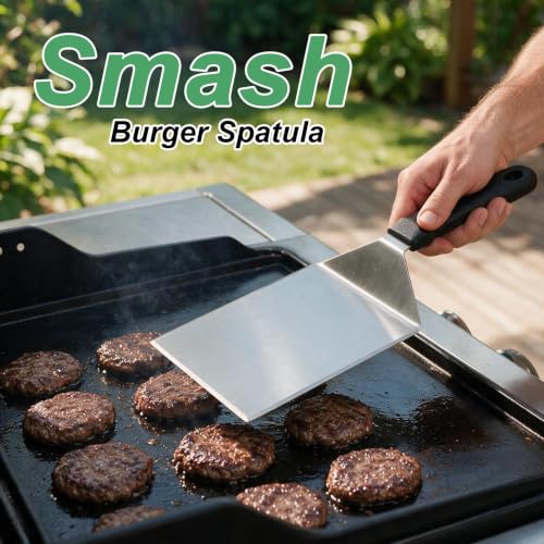 Cuttte Extra Wide Smash Burger Spatula, 6 x 5 Inch Heavy Duty Metal Turner