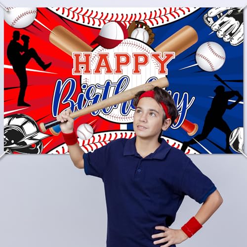Avezano Baseball Birthday Banner 70.8 x 43.3 Inch - Sports Party Decoration