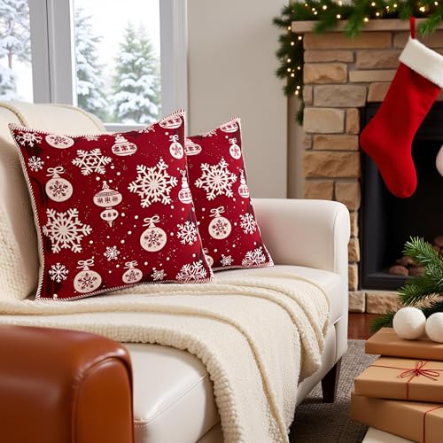 Christmas Throw Pillow Covers 18x18 Set of 2 - Chenille Decor