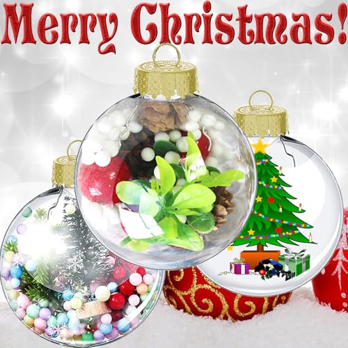12PCS Clear Fillable Christmas Ornaments Balls for Crafts & Decorations