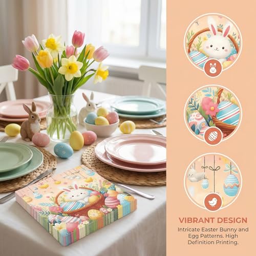 Easter Bunny & Eggs Paper Napkins - 50 Pcs Disposable Decor