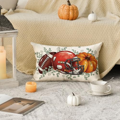 Fall Pumpkin Throw Pillow Cover 12x20 Inch - Eucalyptus Leaves