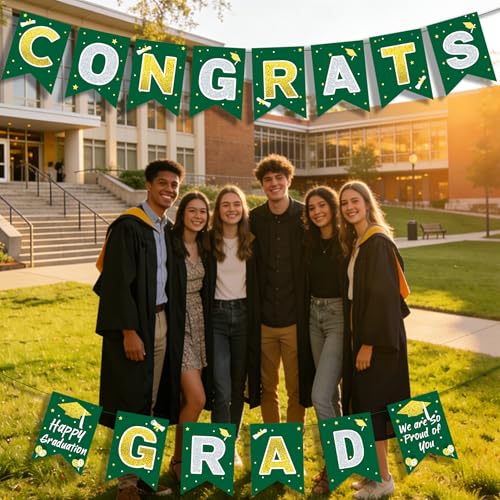 Green and Gold 2026 Graduation Banner Congrats Grad Party Backdrop
