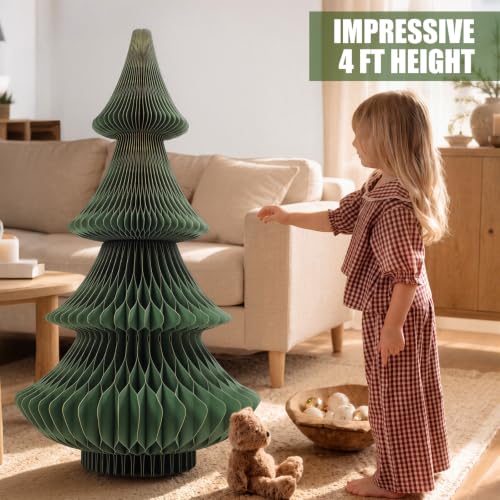 Olive Green 4 ft Honeycomb Paper Christmas Tree - Large Foldable Holiday Decor