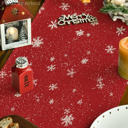 Snowman Christmas Table Runner 13x36 Inch - Holiday Home Decor, Red Variation
