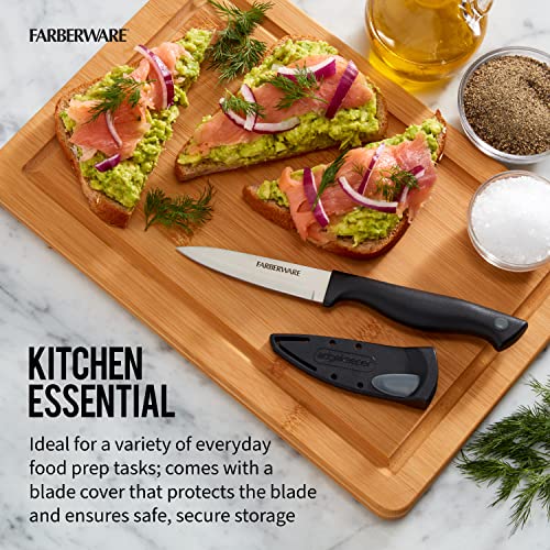 Farberware Edgekeeper 3.5-Inch Paring Knife with Self-Sharpening Blade Cover, Black/Gray Kitchen Knife