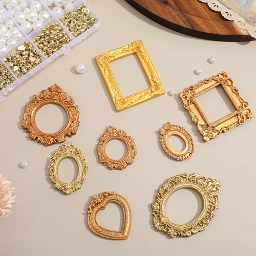 8 Pcs Mini Vintage Gold Picture Frames - Tiny Resin Photo Frames for DIY Display