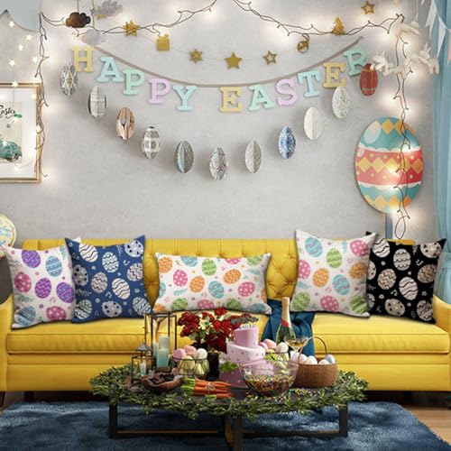 Easter Egg Throw Pillow Covers 18x18 Set of 2, Decorative Spring Sofa Decor