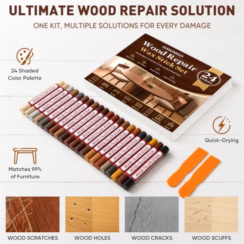 DAWNIGO 24-Color Wood Furniture Repair Kit with Applicator Brush