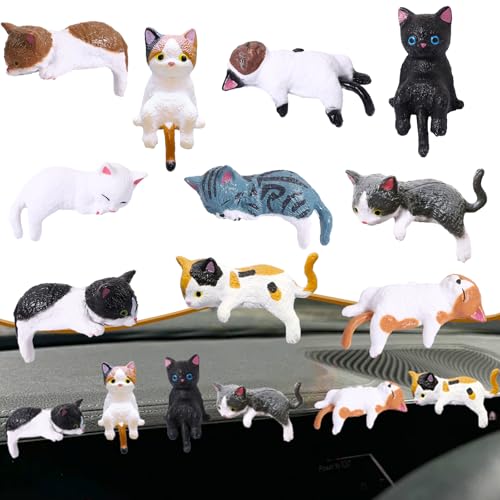 10 Pcs Mini Cat Figurines Set for Car Dashboard Decor