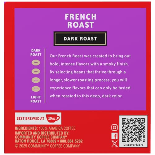 Community Coffee French Roast KCup Pods - Extra Dark Roast, Pack of 6 (10 Count Each)