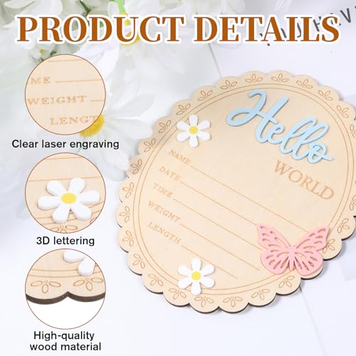 Hello World Newborn Announcement Sign - 5.9x4.7 Inch Wooden Baby Keepsake
