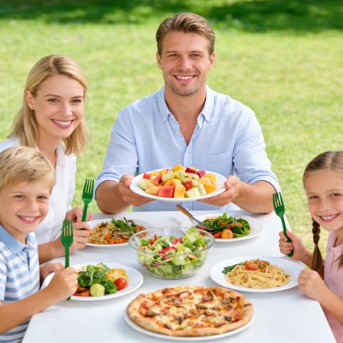 CXPSINC Heavy Duty Green Plastic Forks - 50 Count, 7.28 Inch Disposable Cutlery for Parties & Picnics
