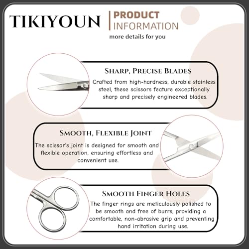 TIKIYOUN 5.12-Inch Curved Grooming Scissors - Stainless Steel Cuticle, Nail, Eyebrow & Mustache Trimmer