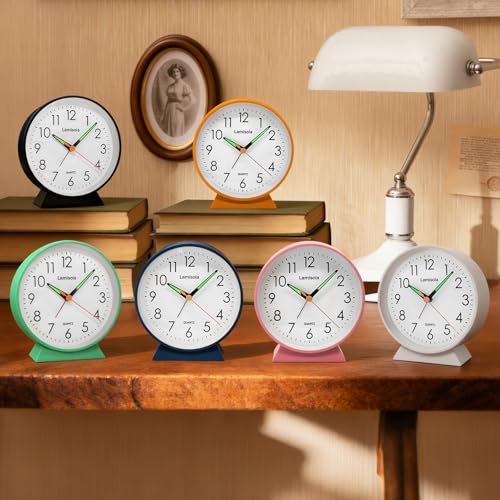 4.5 Inch Black Silent Analog Alarm Clock with Night Light