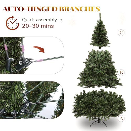 7.5ft Pre-Lit Artificial Christmas Tree with Remote, Hinged Branches, Green - Variation of Green / 7ft 6in