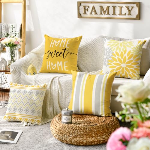 Yellow Dahlia Throw Pillow Covers 18x18 Inch, Set of 4 - AVOIN Colorlife