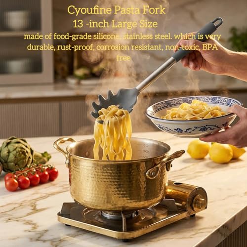 Silicone Pasta Fork Set - 2-Pack Heat Resistant 13.2" Server Spoons